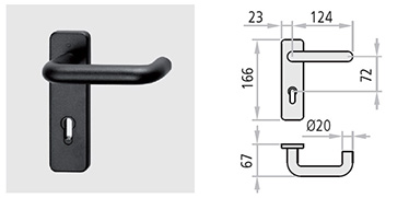 maner M1 accesorii pereche de manere cu miez metalic si silduri din nylon negru prevazute cu gaura de cilindru ajustabila pentru cilindrii profil Euro, drucker de 9 x 9 de 125 mm